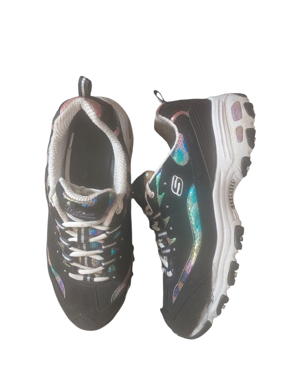 Skechers D'lites Galaxy Dream Black Iridescent Holographic Sneaker Trainers 10